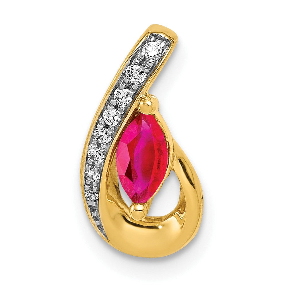 14k Diamond and .28 Ruby Teardrop Chain Slide (0.95 grams)