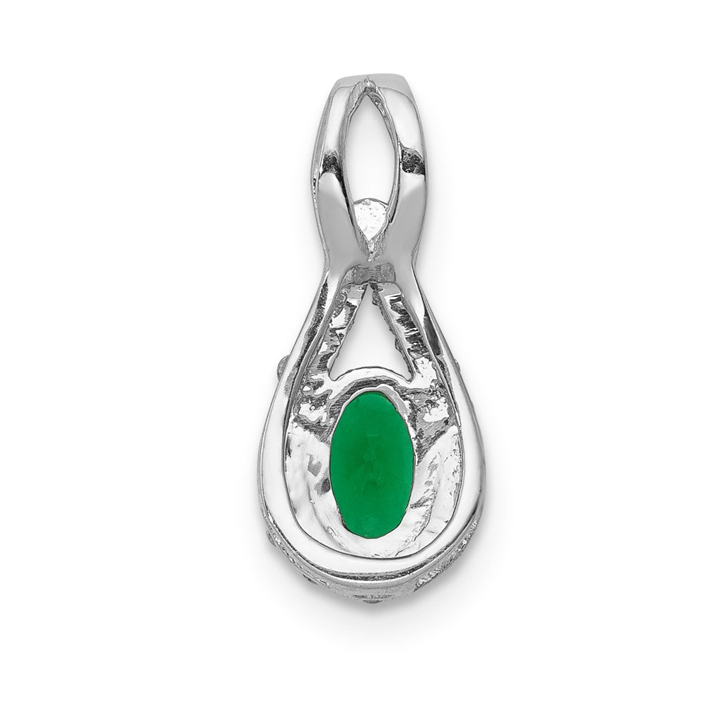 14k White Gold Teardrop Diamond and Oval Emerald Pendant (0.85 grams)