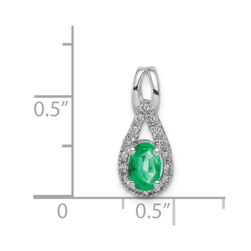 14k White Gold Teardrop Diamond and Oval Emerald Pendant (0.85 grams)