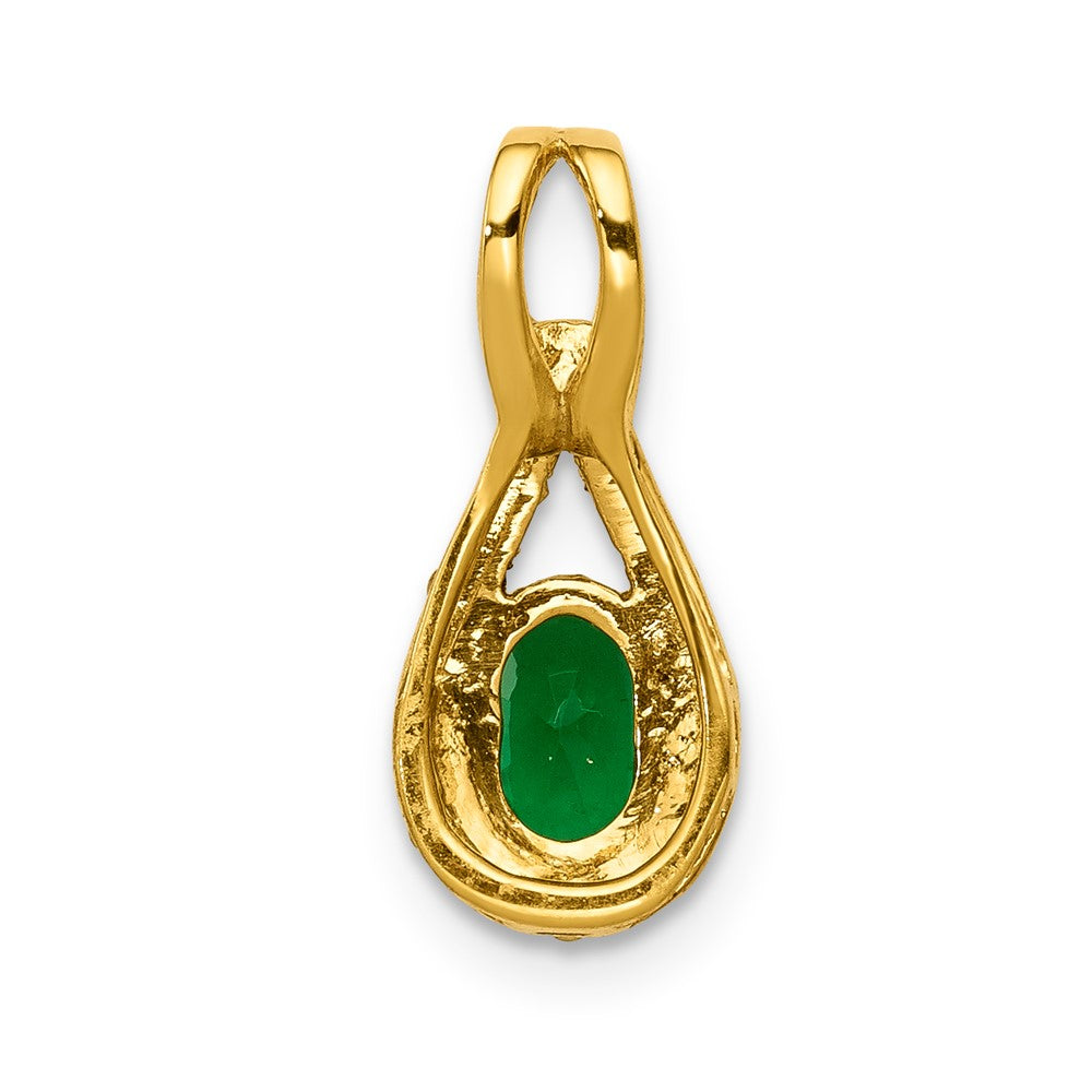 14k Teardrop Diamond and Oval Emerald Pendant (0.85 grams)