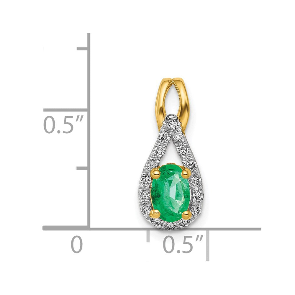 14k Teardrop Diamond and Oval Emerald Pendant (0.85 grams)