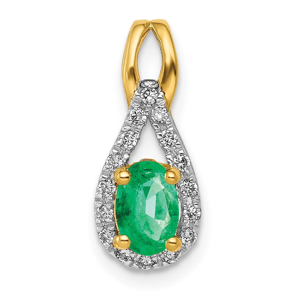 14k Teardrop Diamond and Oval Emerald Pendant (0.85 grams)