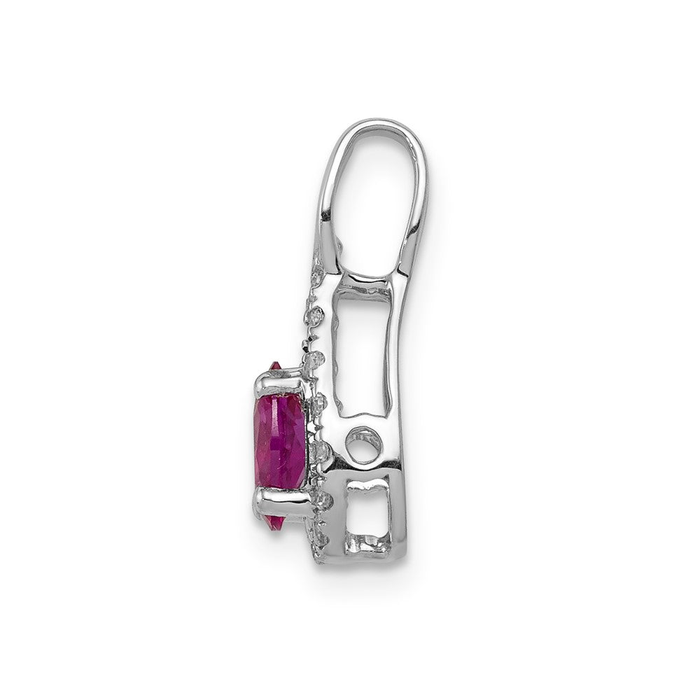 14k White Gold Diamond and Oval .50 Ruby Pendant (0.85 grams)