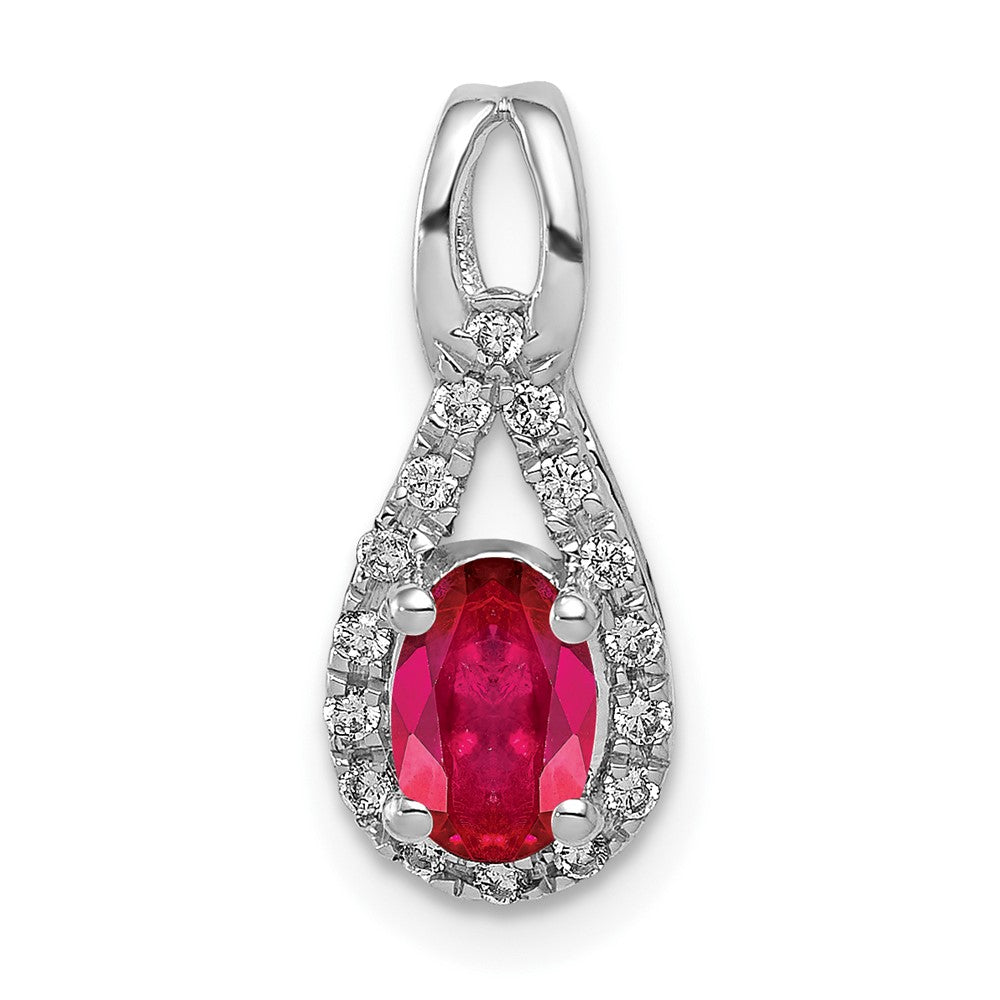 14k White Gold Diamond and Oval .50 Ruby Pendant (0.85 grams)