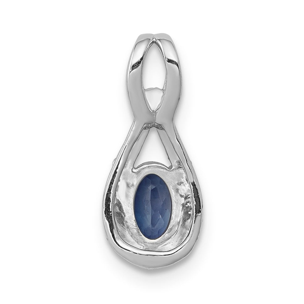 14k White Gold Diamond and Sapphire Teardrop Halo Pendant (0.85 grams)