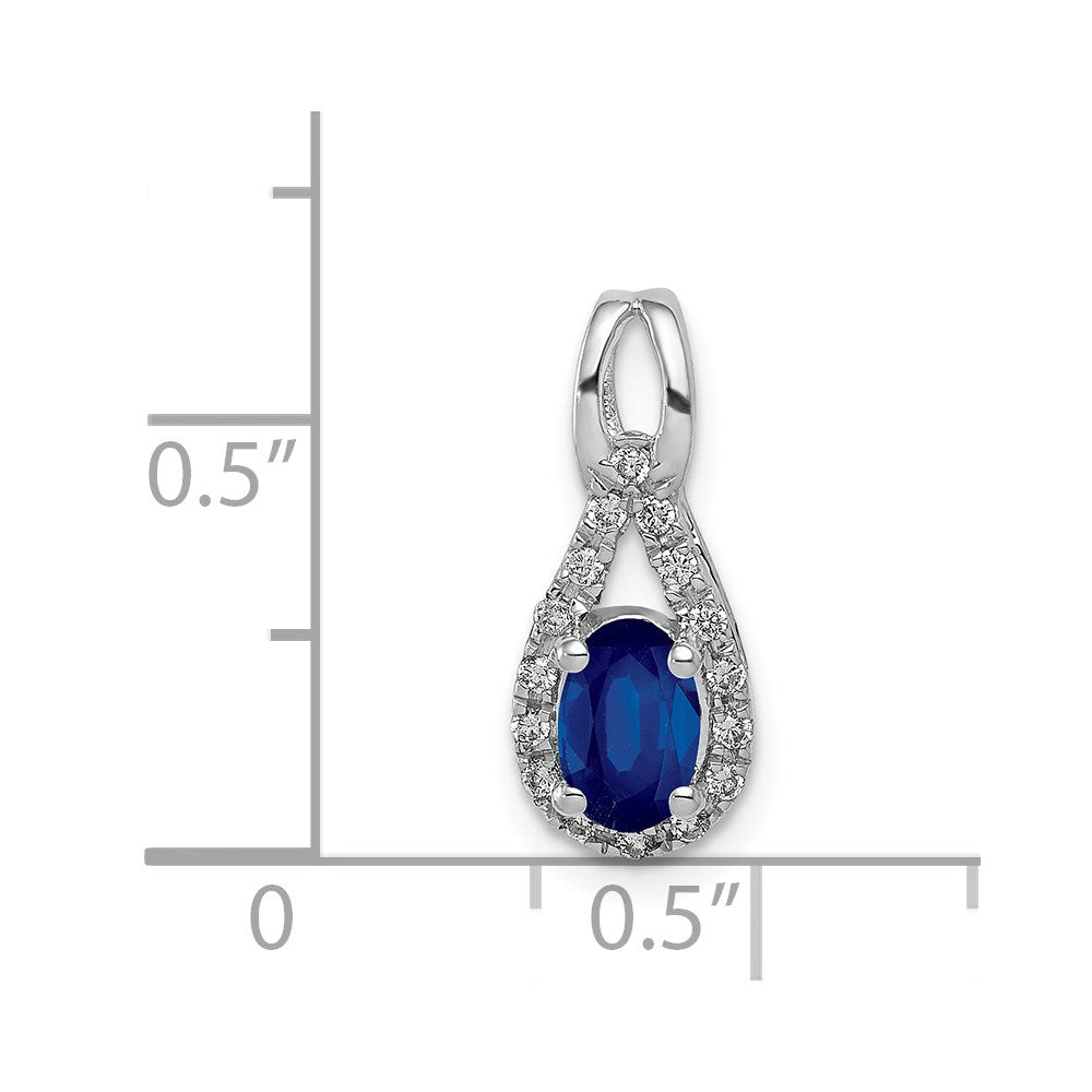 14k White Gold Diamond and Sapphire Teardrop Halo Pendant (0.85 grams)