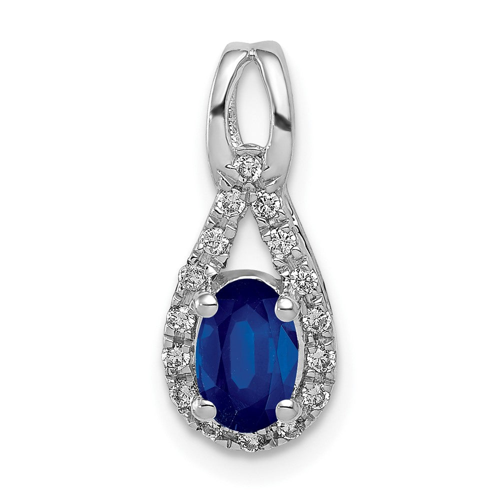 14k White Gold Diamond and Sapphire Teardrop Halo Pendant (0.85 grams)