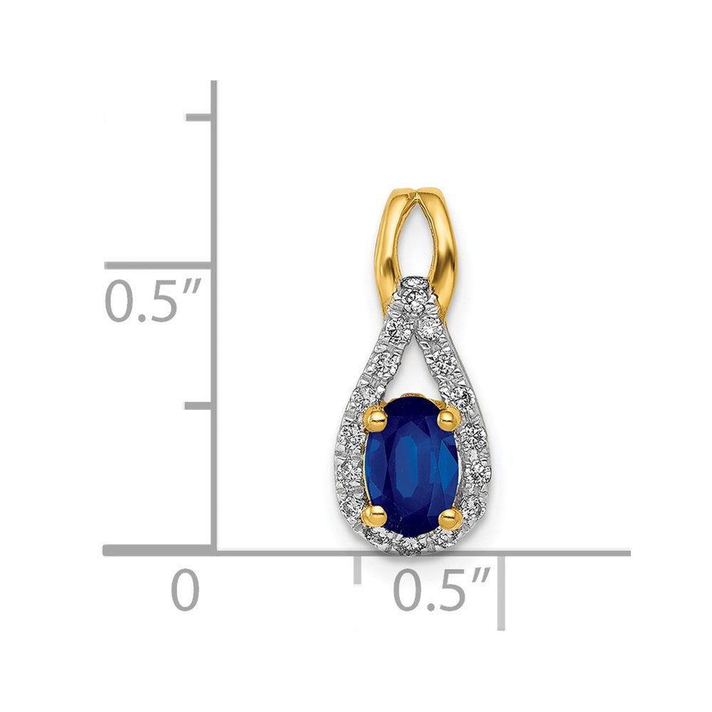 14k Diamond and Sapphire Teardrop Halo Pendant (0.85 grams)