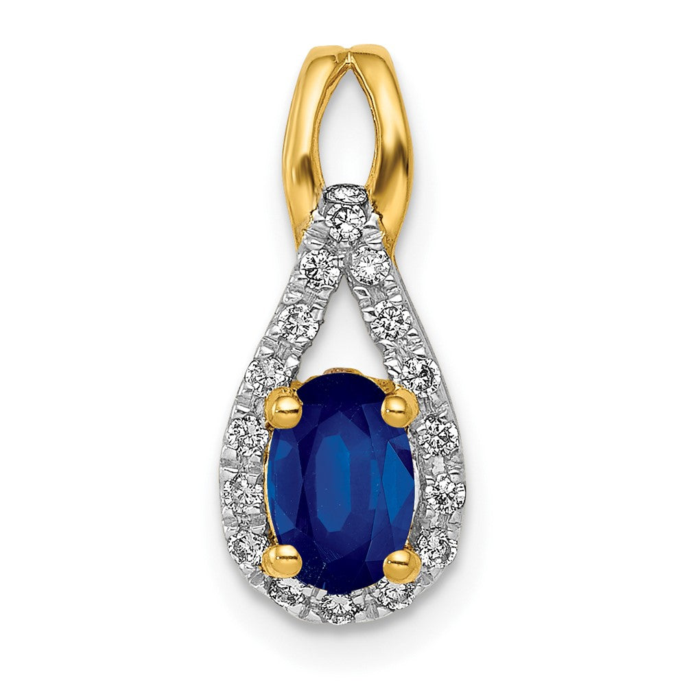 14k Diamond and Sapphire Teardrop Halo Pendant (0.85 grams)