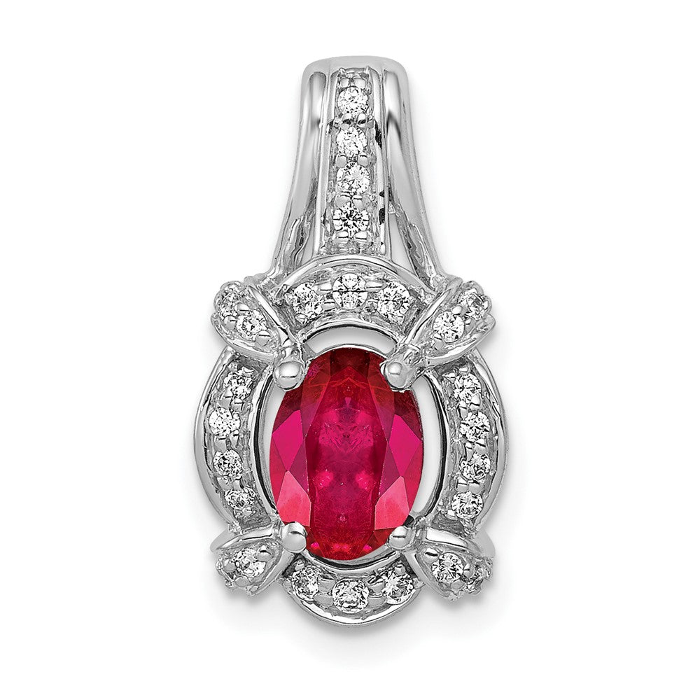 14k White Gold 1/5ct. Diamond and 1.10 Ruby Pendant (1.9 grams)