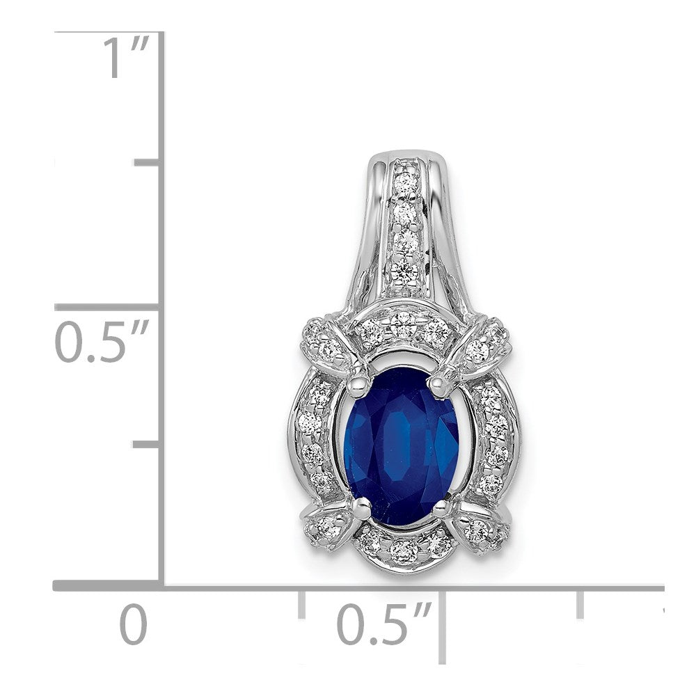 14k White Gold Diamond and Sapphire Fancy Oval Pendant (1.9 grams)