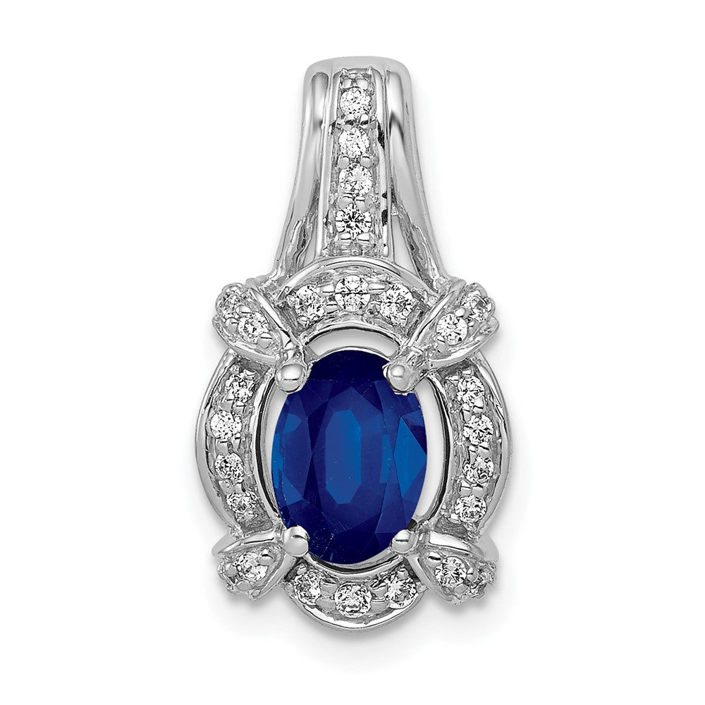 14k White Gold Diamond and Sapphire Fancy Oval Pendant (1.9 grams)