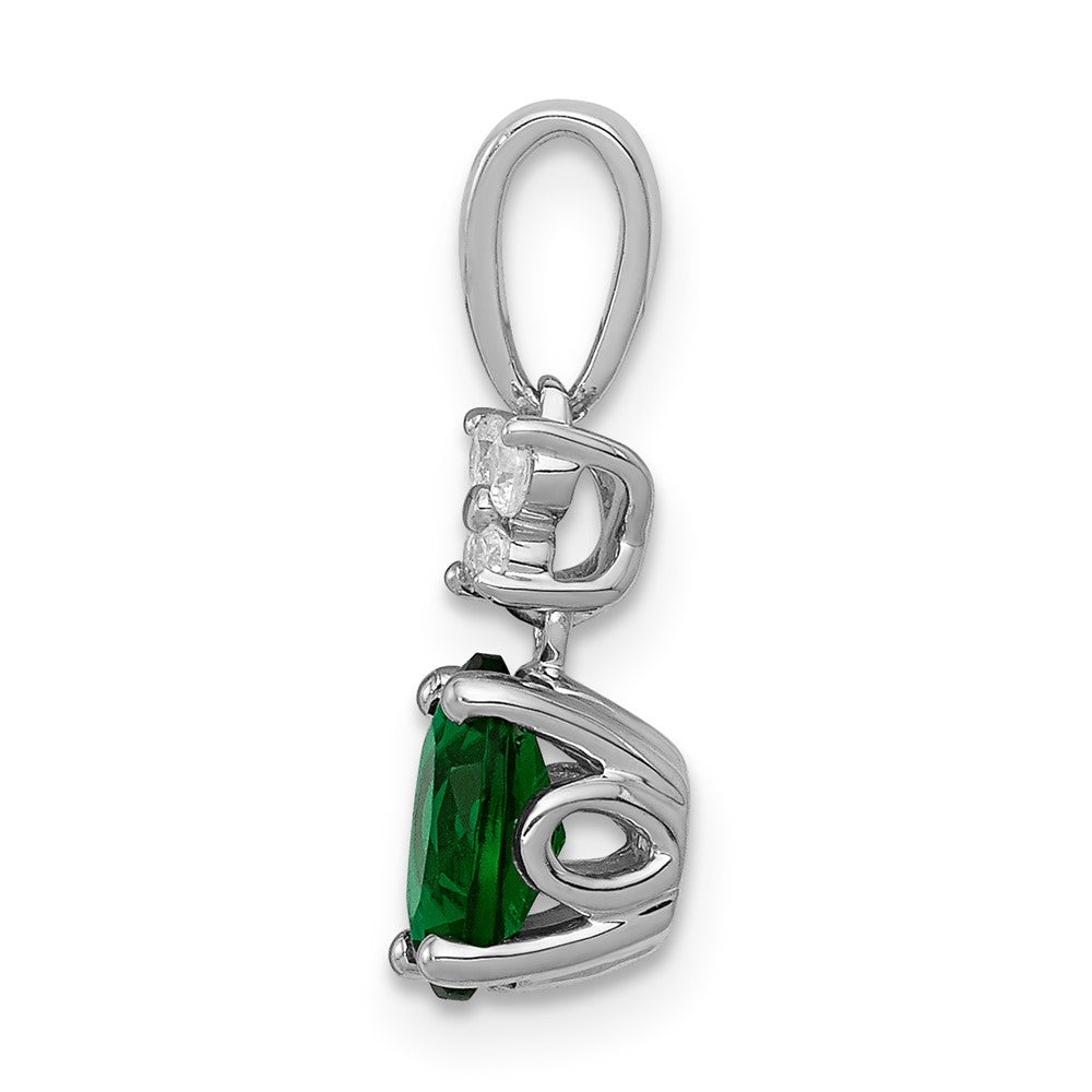 14k White Gold Diamond and Oval Emerald Pendant (0.85 grams)