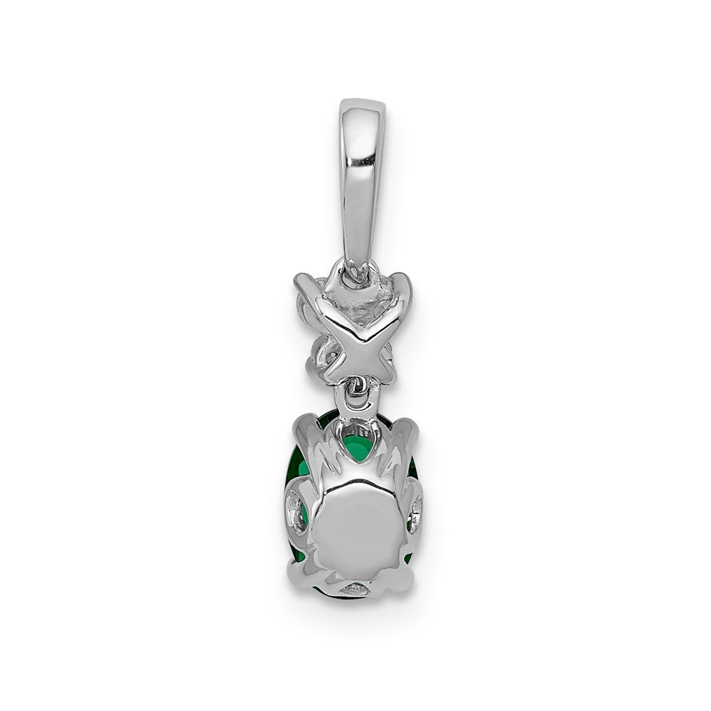 14k White Gold Diamond and Oval Emerald Pendant (0.85 grams)