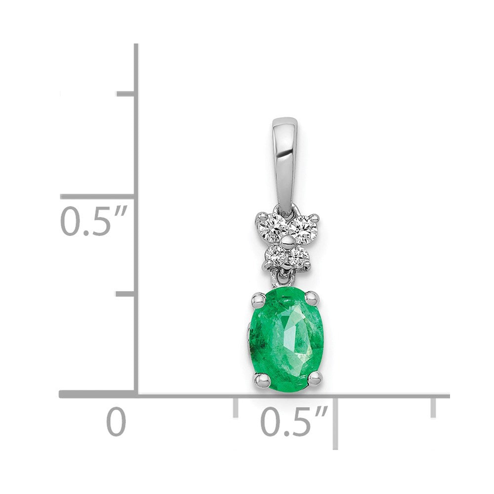 14k White Gold Diamond and Oval Emerald Pendant (0.85 grams)