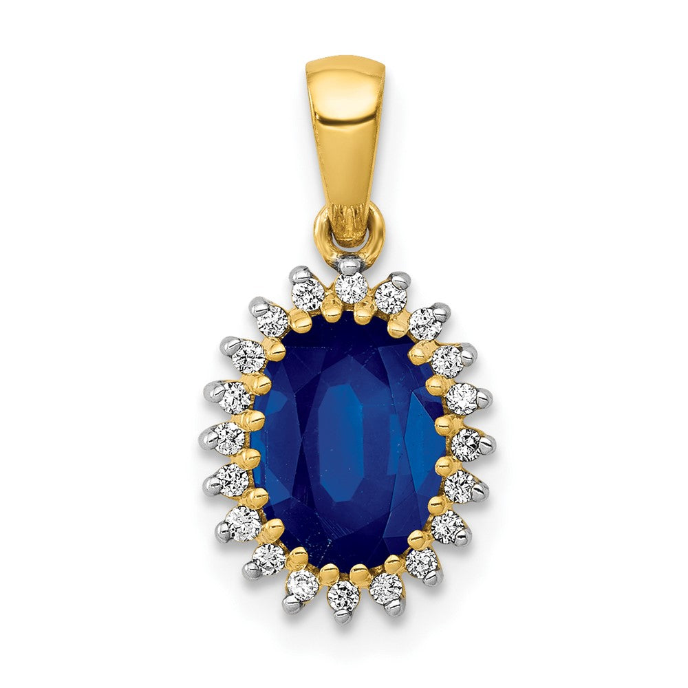 14k Diamond and Oval 1.30 Sapphire Pendant (0.8 grams)