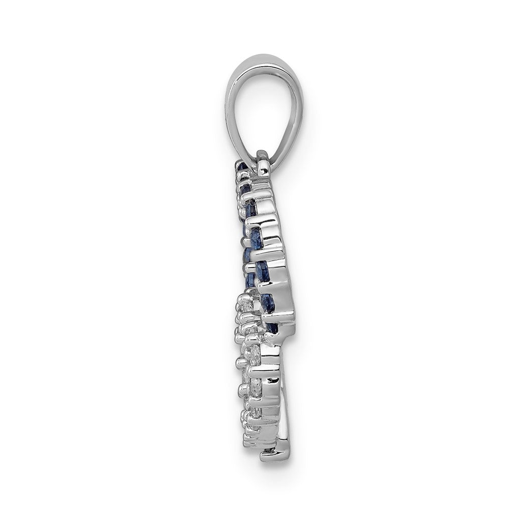 14k White Gold Diamond and Sapphire Double Heart Pendant (1.15 grams)