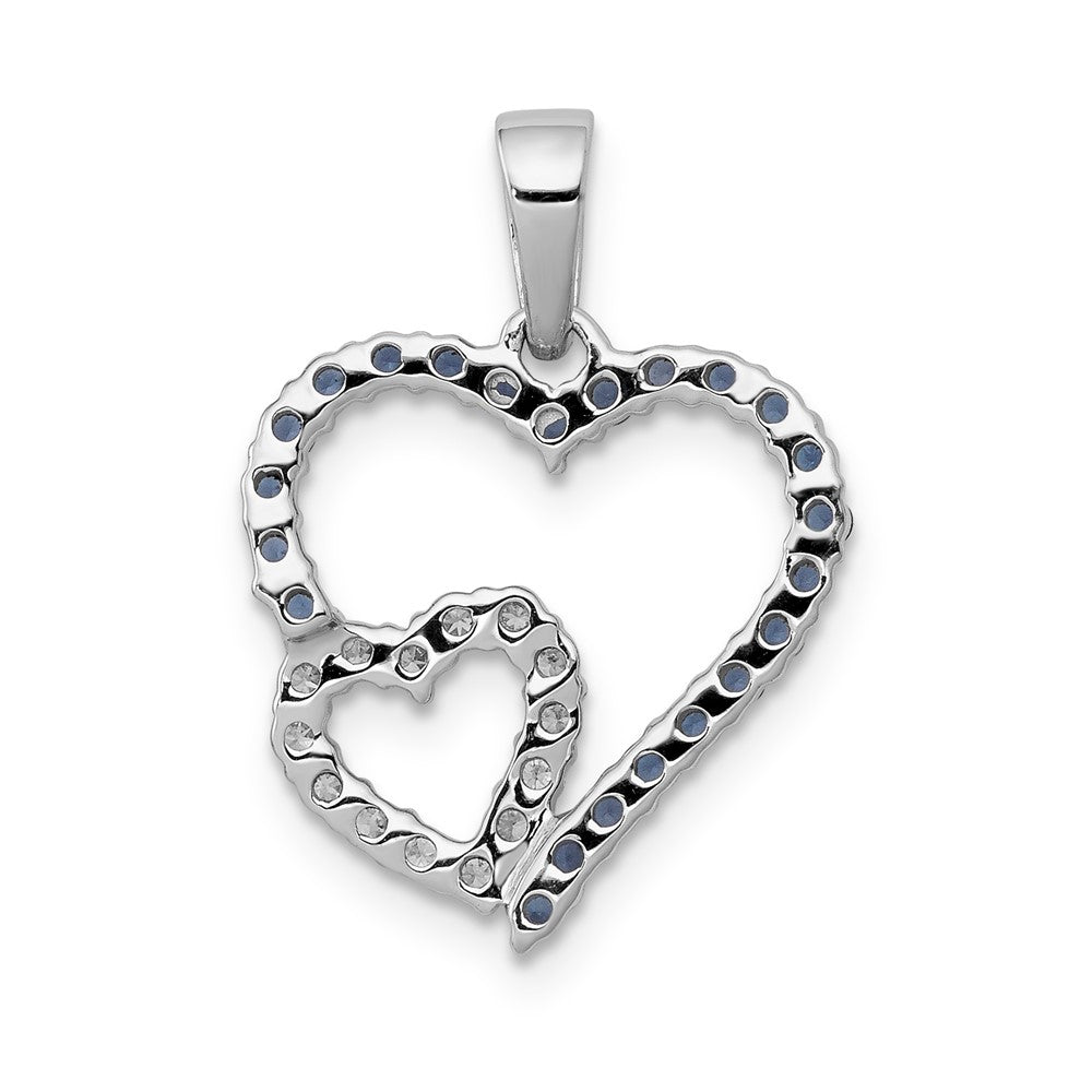 14k White Gold Diamond and Sapphire Double Heart Pendant (1.15 grams)