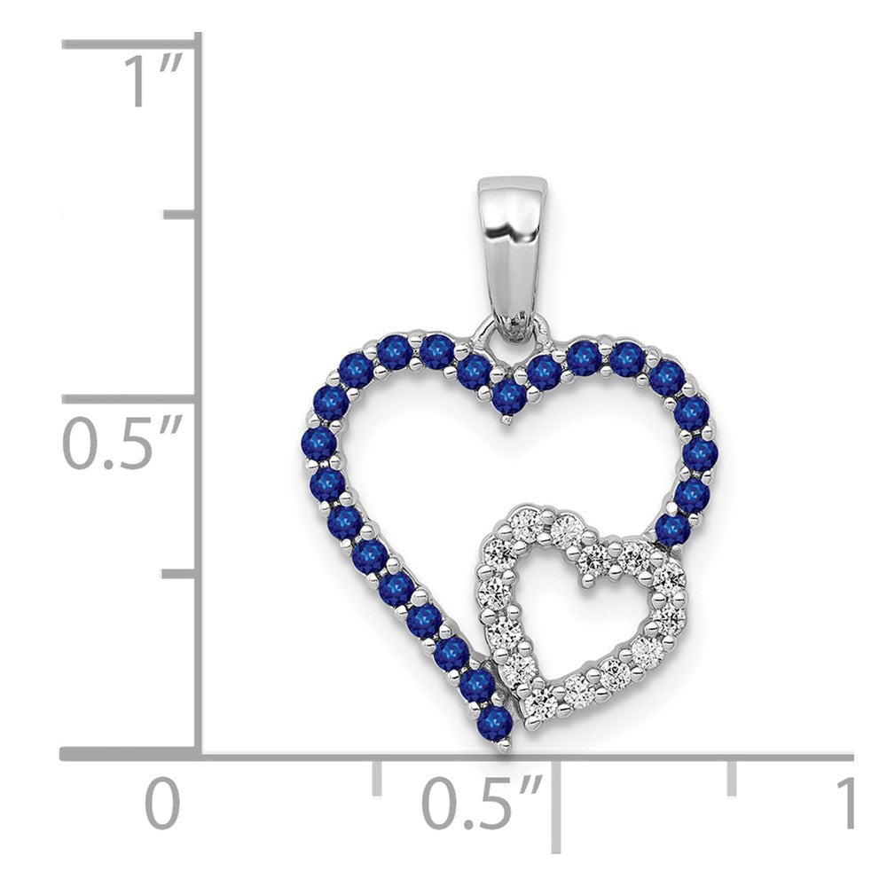 14k White Gold Diamond and Sapphire Double Heart Pendant (1.15 grams)