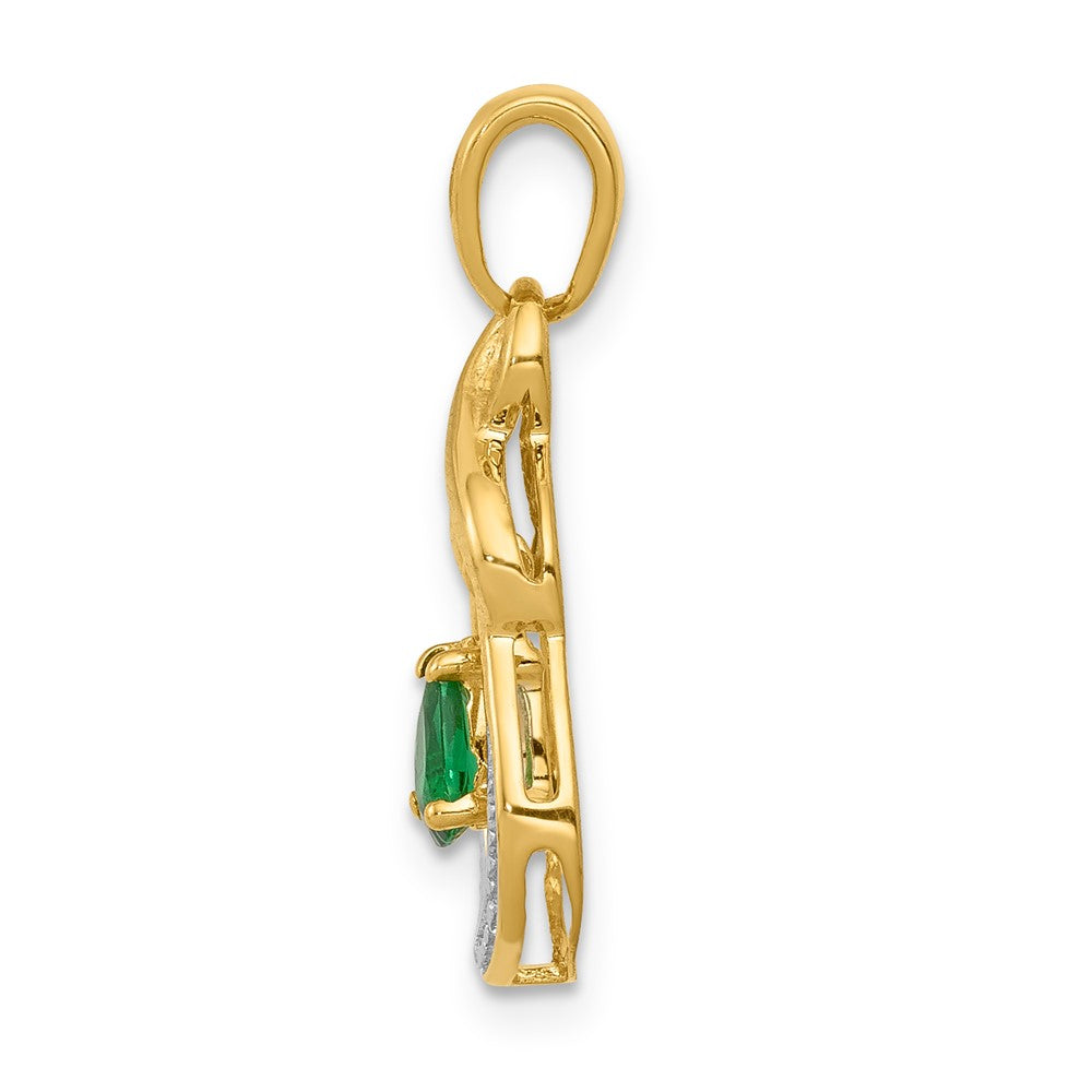 14k Pear Emerald and Diamond Pendant (1.15 grams)