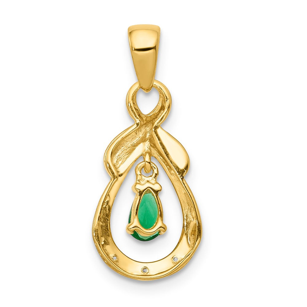 14k Pear Emerald and Diamond Pendant (1.15 grams)