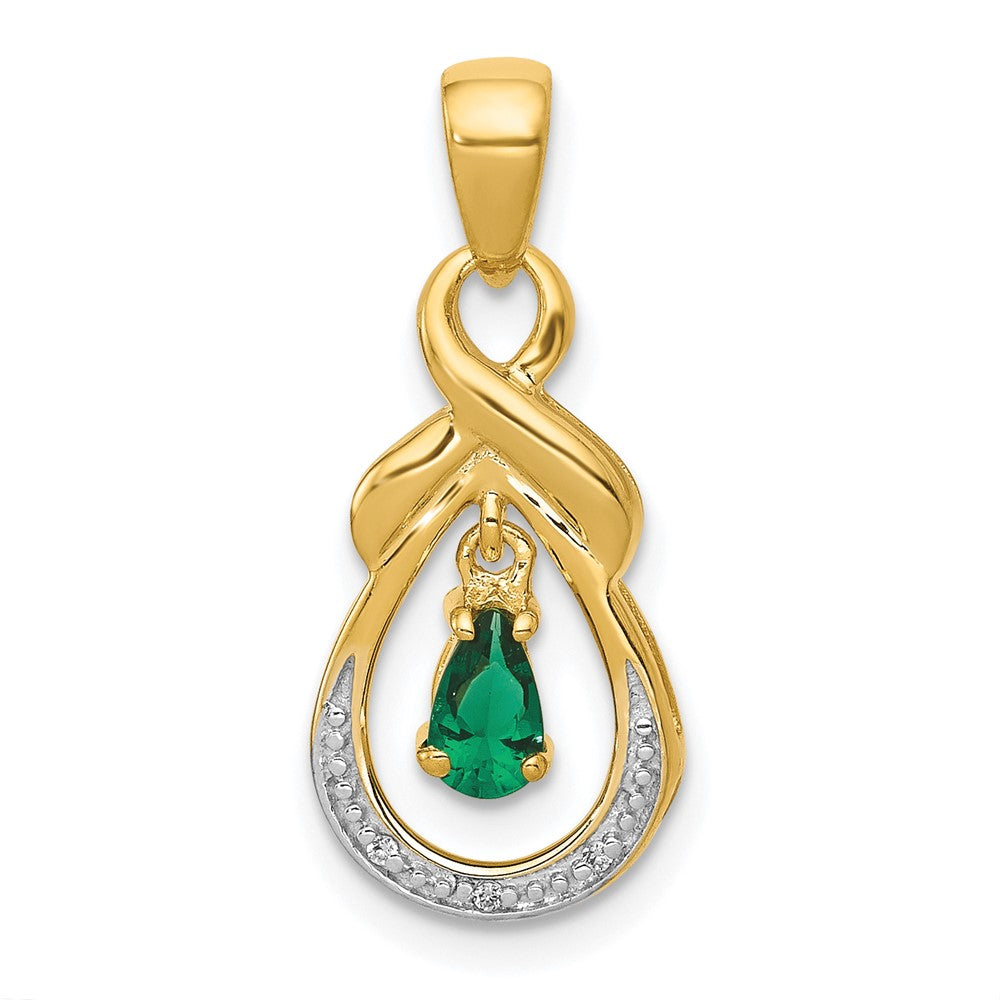 14k Pear Emerald and Diamond Pendant (1.15 grams)