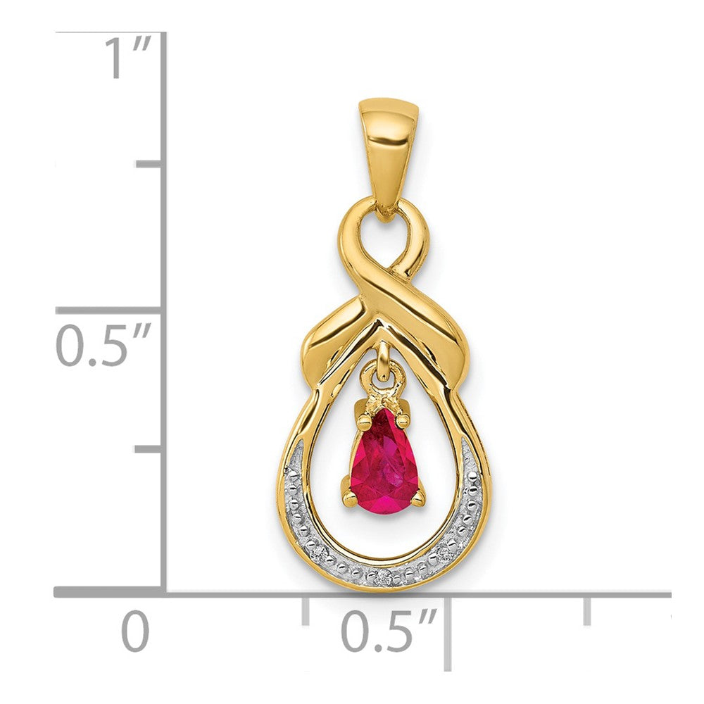 14k Pear Ruby and Diamond Dangle Pendant (1.15 grams)