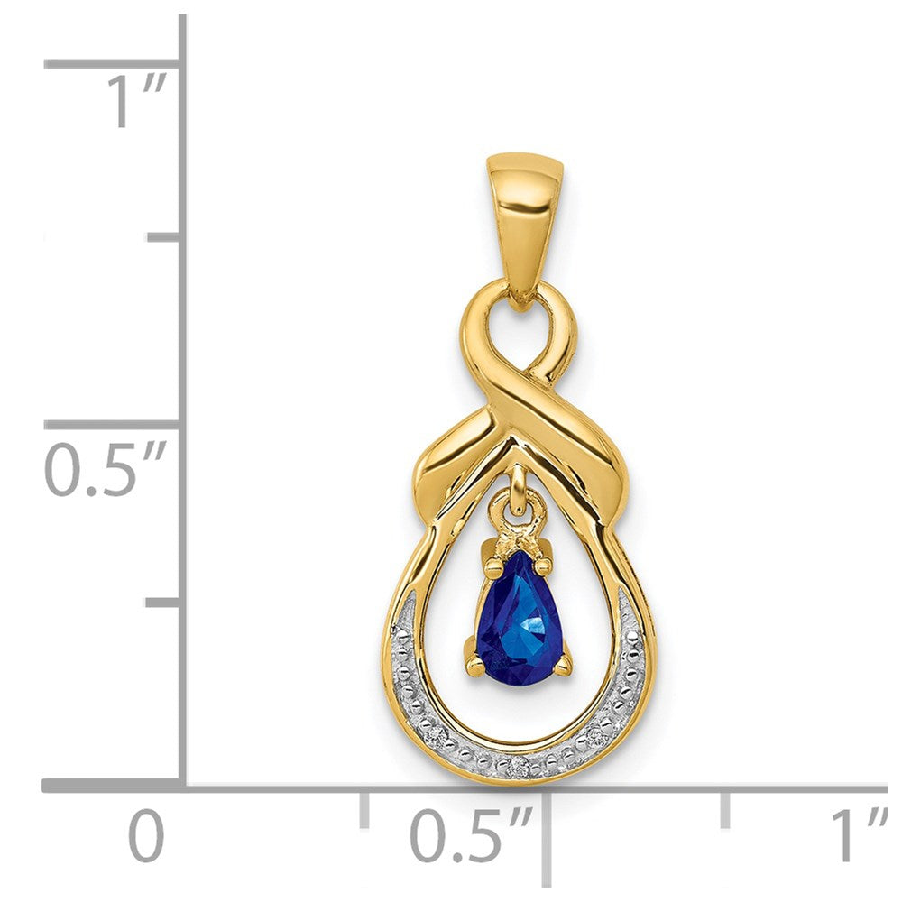 14k Pear Sapphire and Diamond Dangle Pendant (1.15 grams)