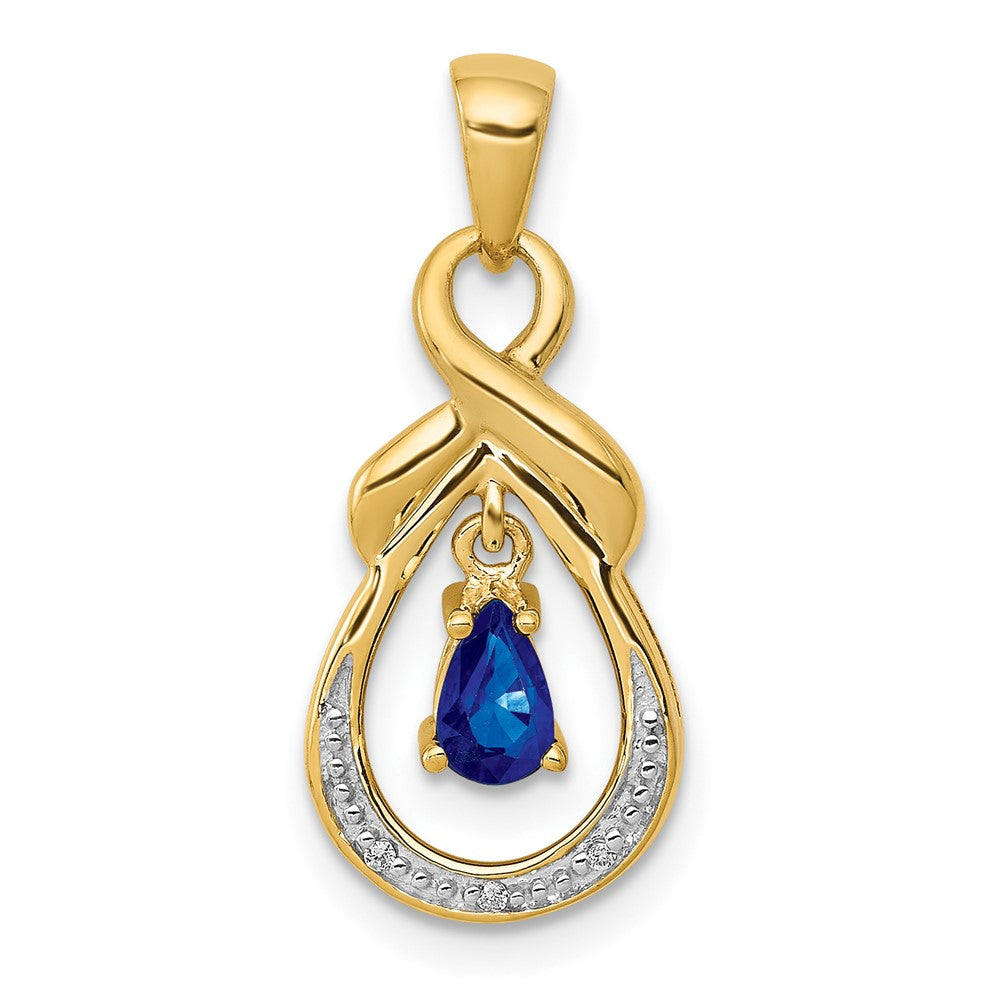 14k Pear Sapphire and Diamond Dangle Pendant (1.15 grams)