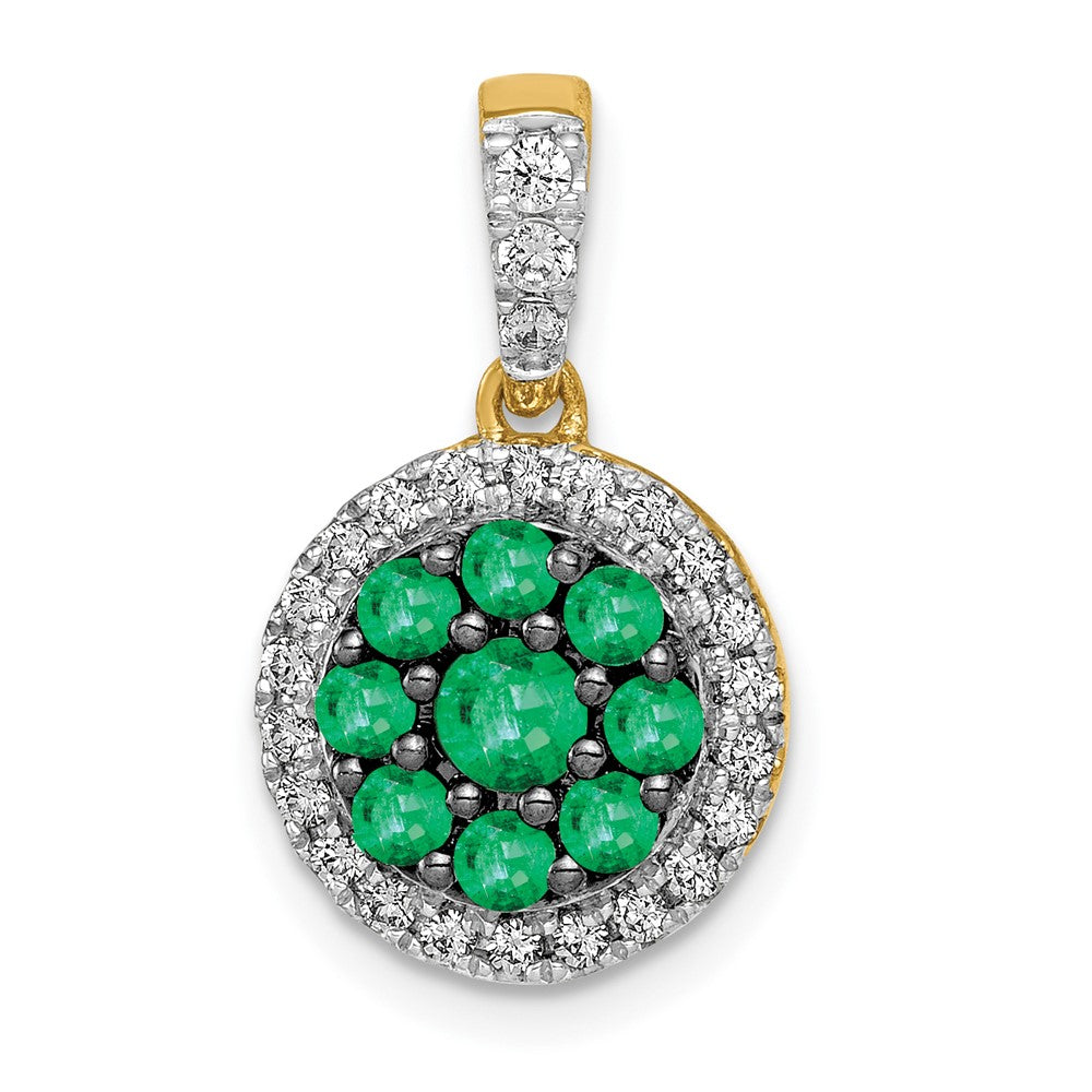 14k Halo Diamond and Emerald Circle Pendant (2 grams)