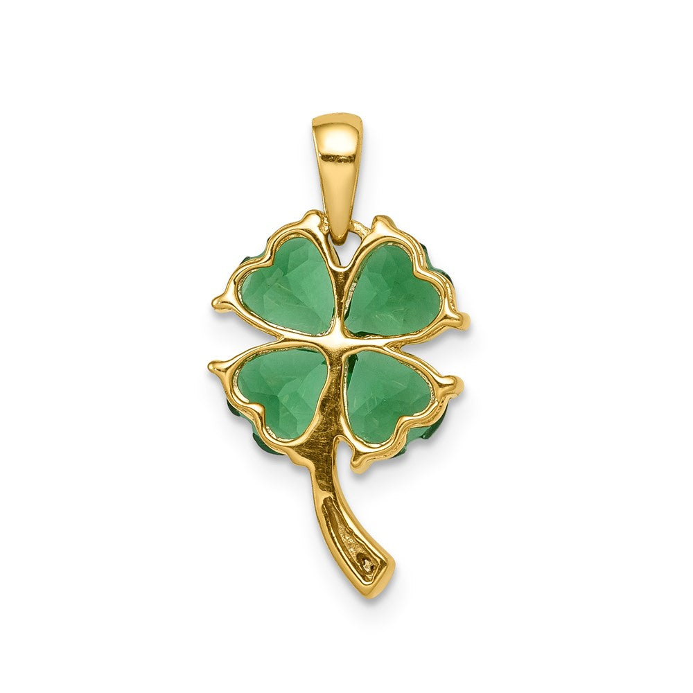 14k Created Emerald and Diamond Four Leaf Clover Pendant (1.4 grams)