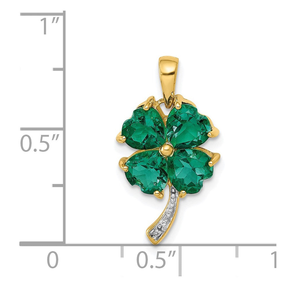 14k Created Emerald and Diamond Four Leaf Clover Pendant (1.4 grams)