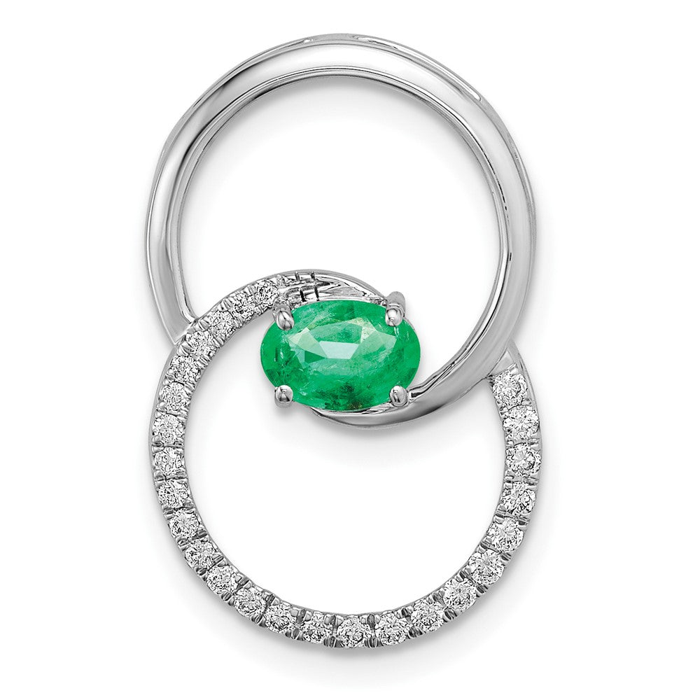 14k White Gold Emerald Double Circle Diamond Chain Slide (1.4 grams)