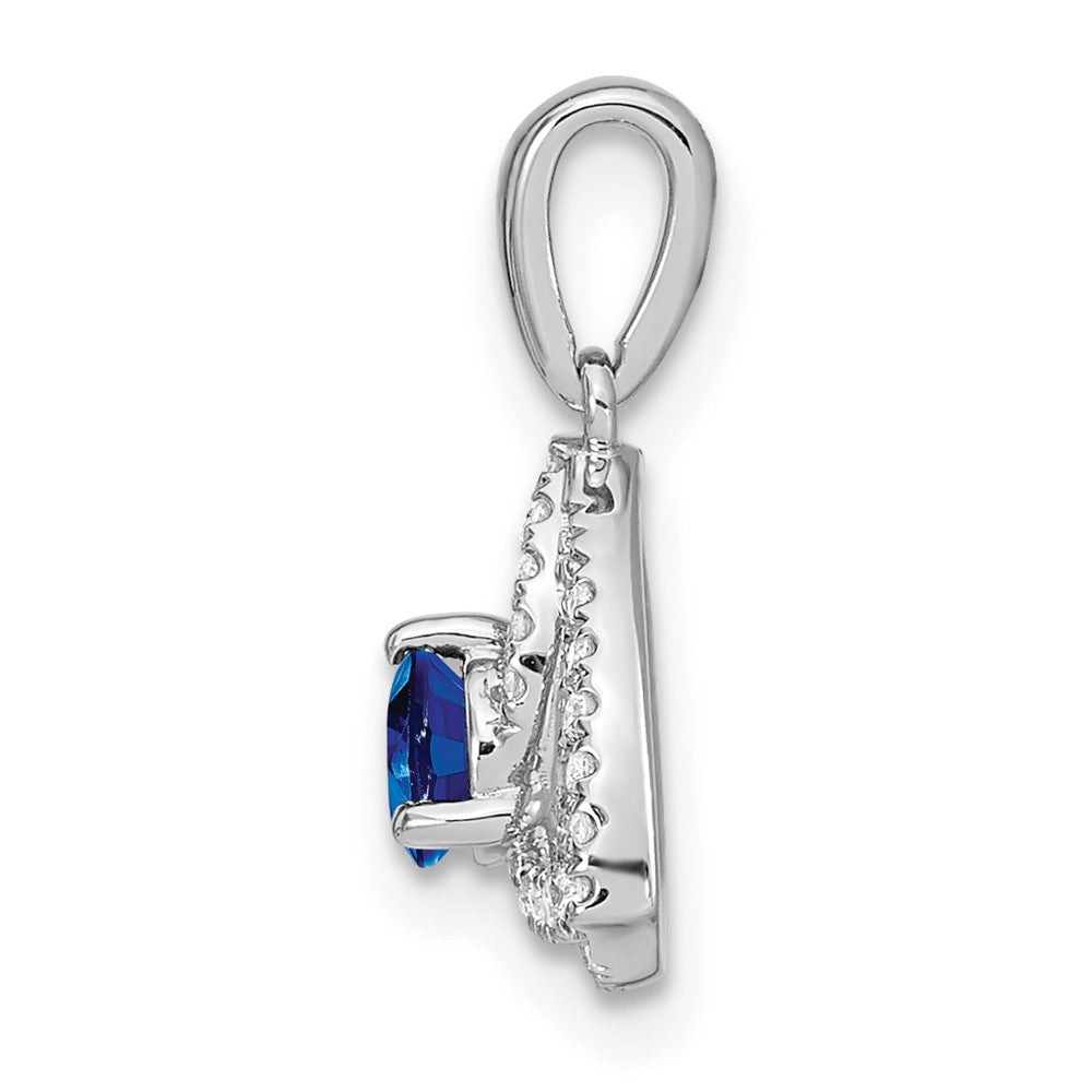 14k White Gold Diamond and Blue Sapphire Triangle Pendant (1.1 grams)