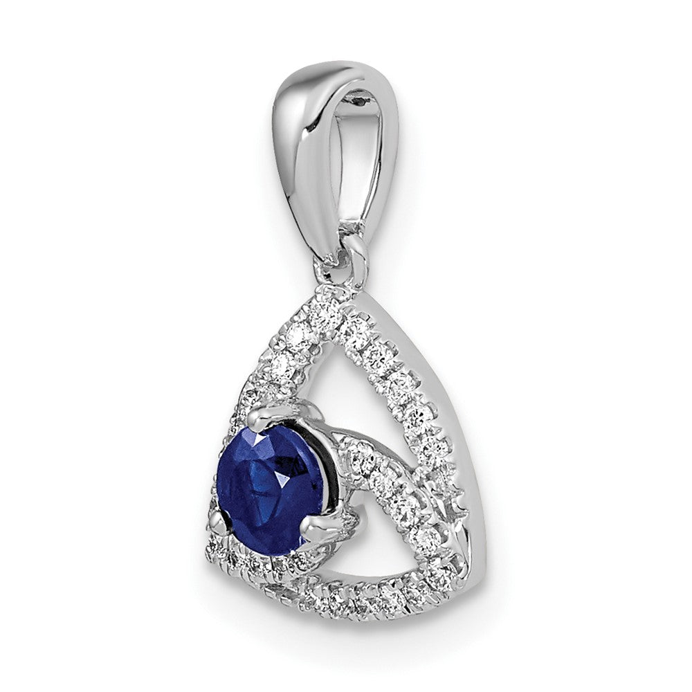 14k White Gold Diamond and Blue Sapphire Triangle Pendant (1.1 grams)