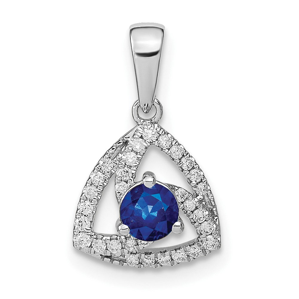 14k White Gold Diamond and Blue Sapphire Triangle Pendant (1.1 grams)