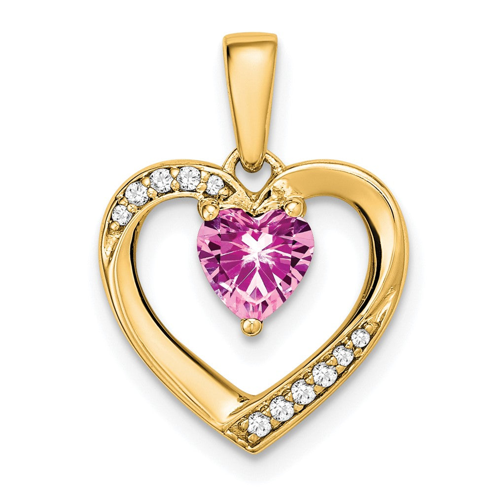 14k Pink Sapphire and Diamond Heart Pendant (1.65 grams)