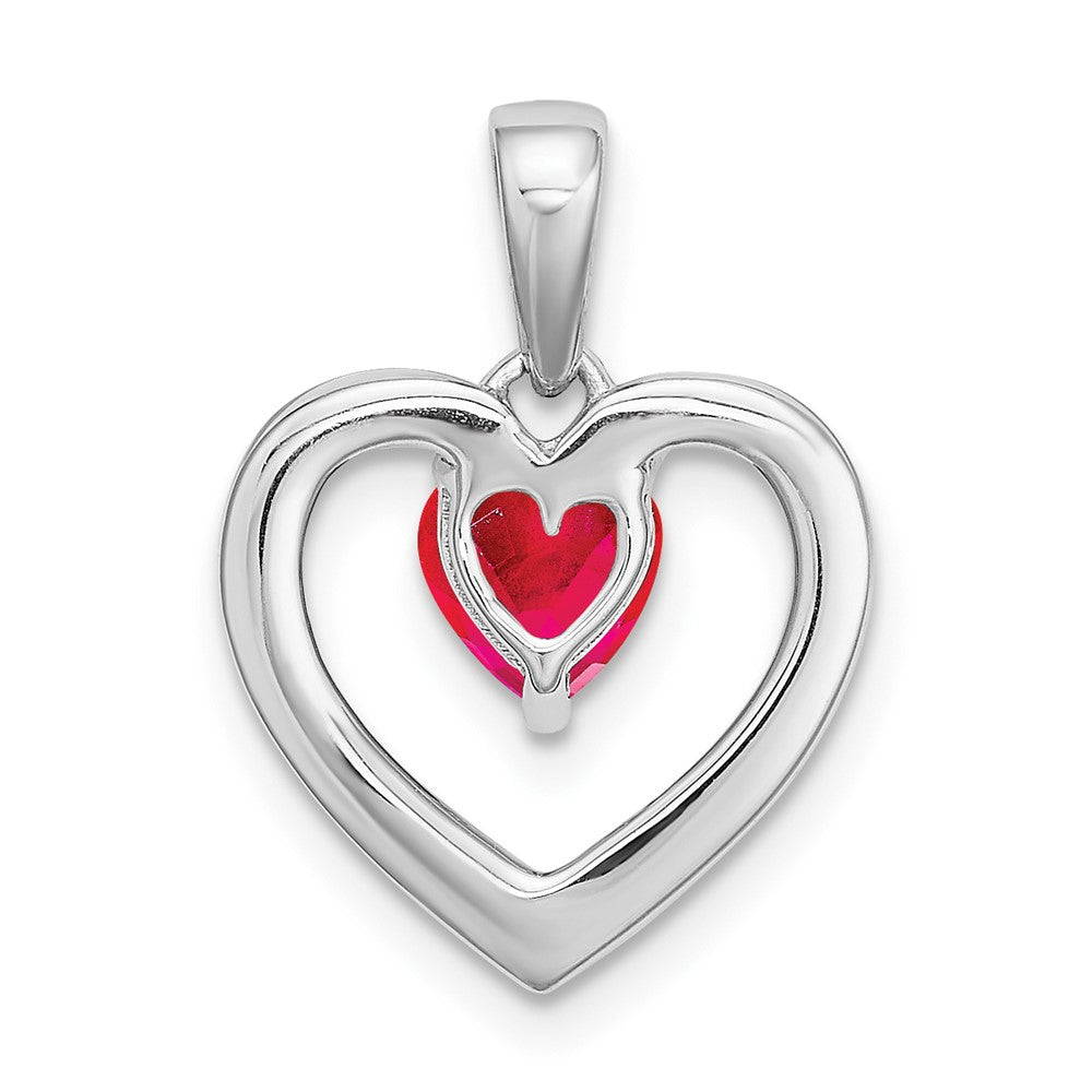 14k White Gold Ruby and Diamond Heart Pendant (1.65 grams)