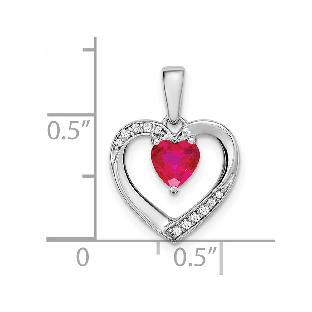 14k White Gold Ruby and Diamond Heart Pendant (1.65 grams)