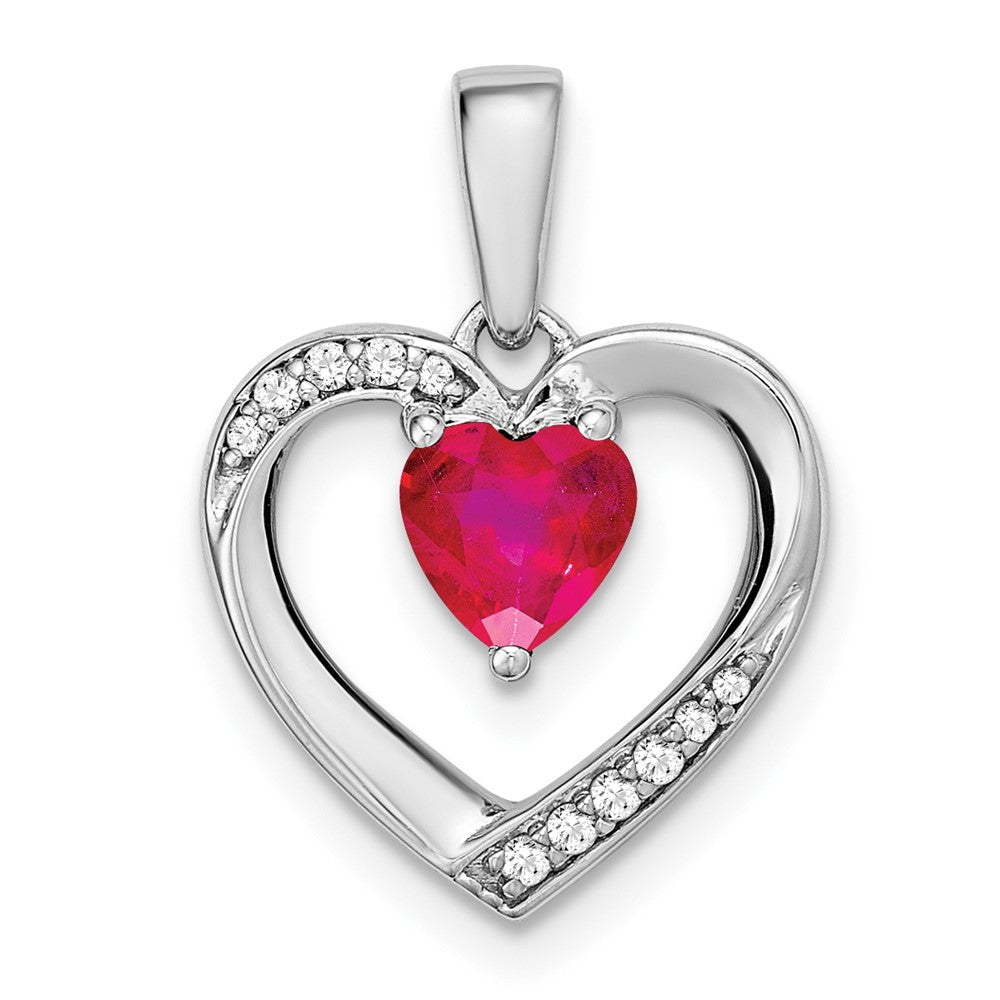 14k White Gold Ruby and Diamond Heart Pendant (1.65 grams)