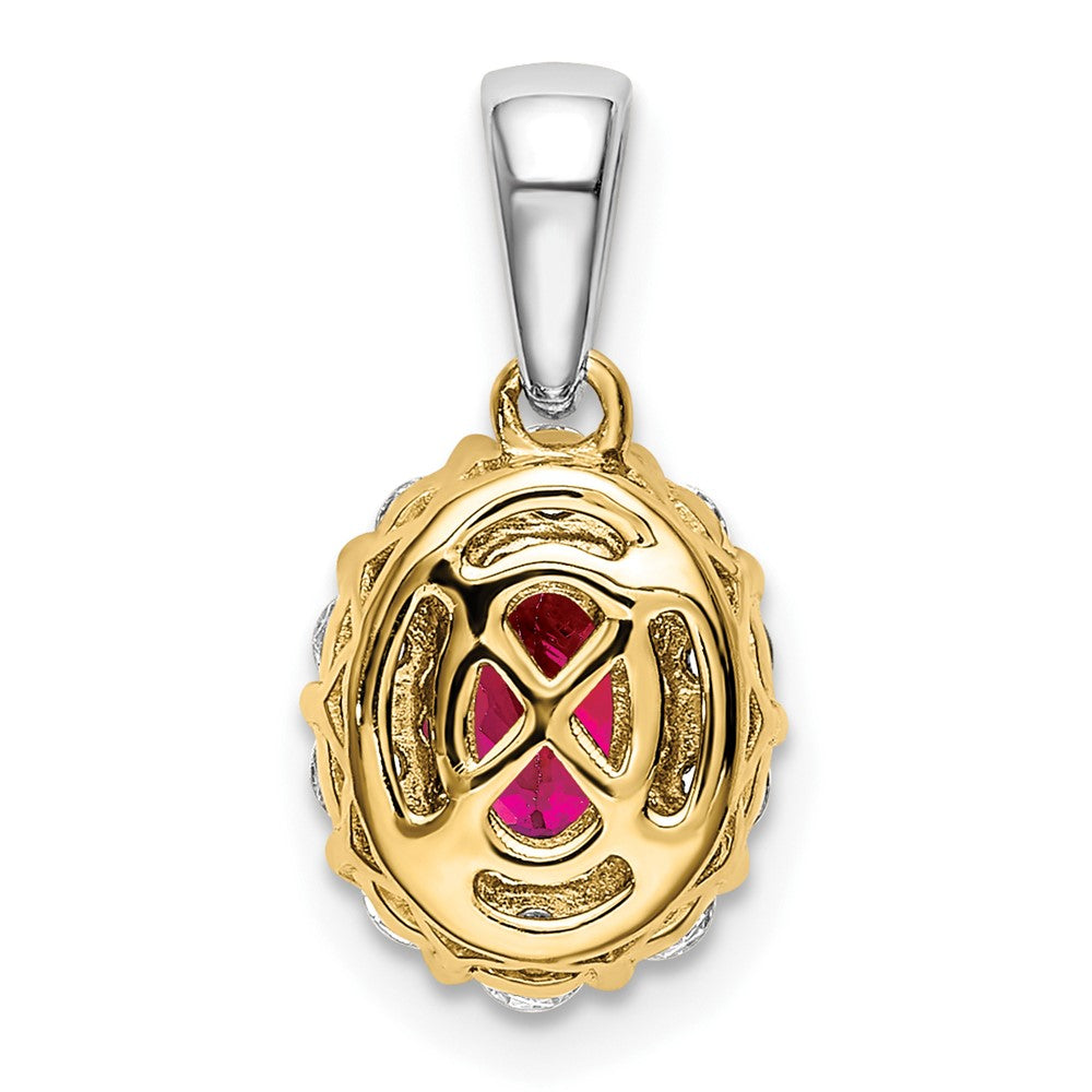 14k Two-tone Oval Ruby and Diamond Halo Pendant (1.05 grams)