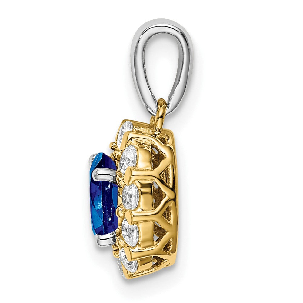 14k Two-tone Oval Sapphire and Diamond Halo Pendant (1.05 grams)