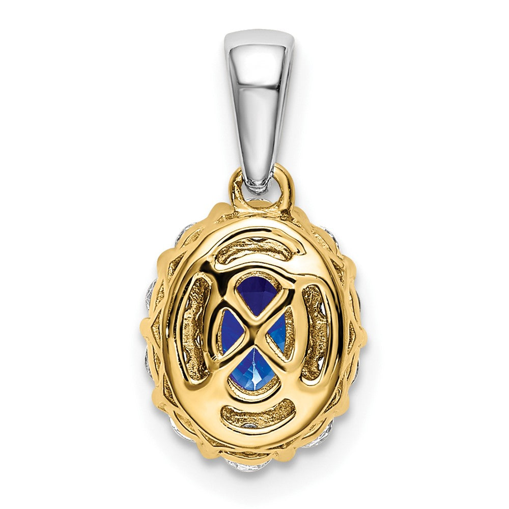 14k Two-tone Oval Sapphire and Diamond Halo Pendant (1.05 grams)