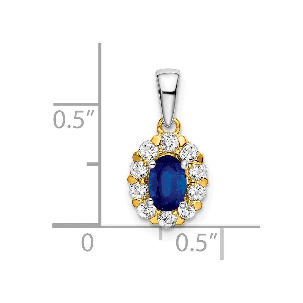 14k Two-tone Oval Sapphire and Diamond Halo Pendant (1.05 grams)