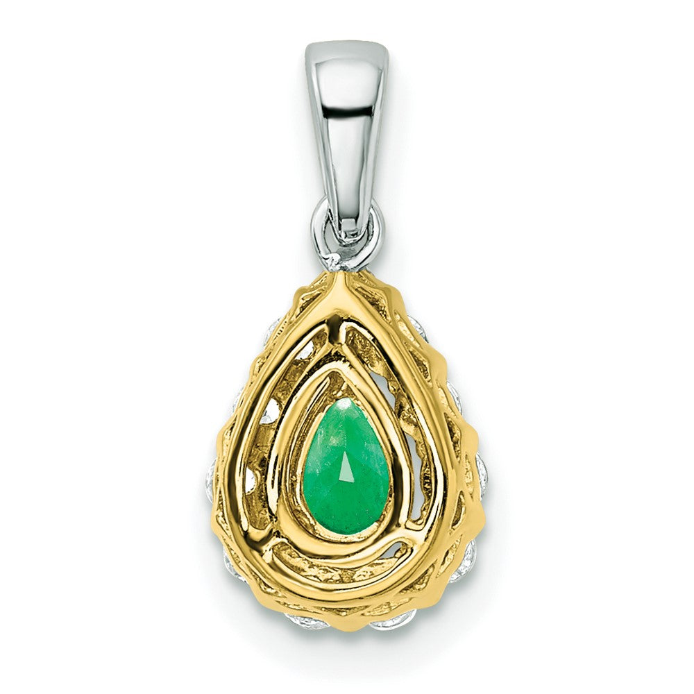 14k Two-tone Pear Emerald and Diamond Halo Pendant (1.25 grams)