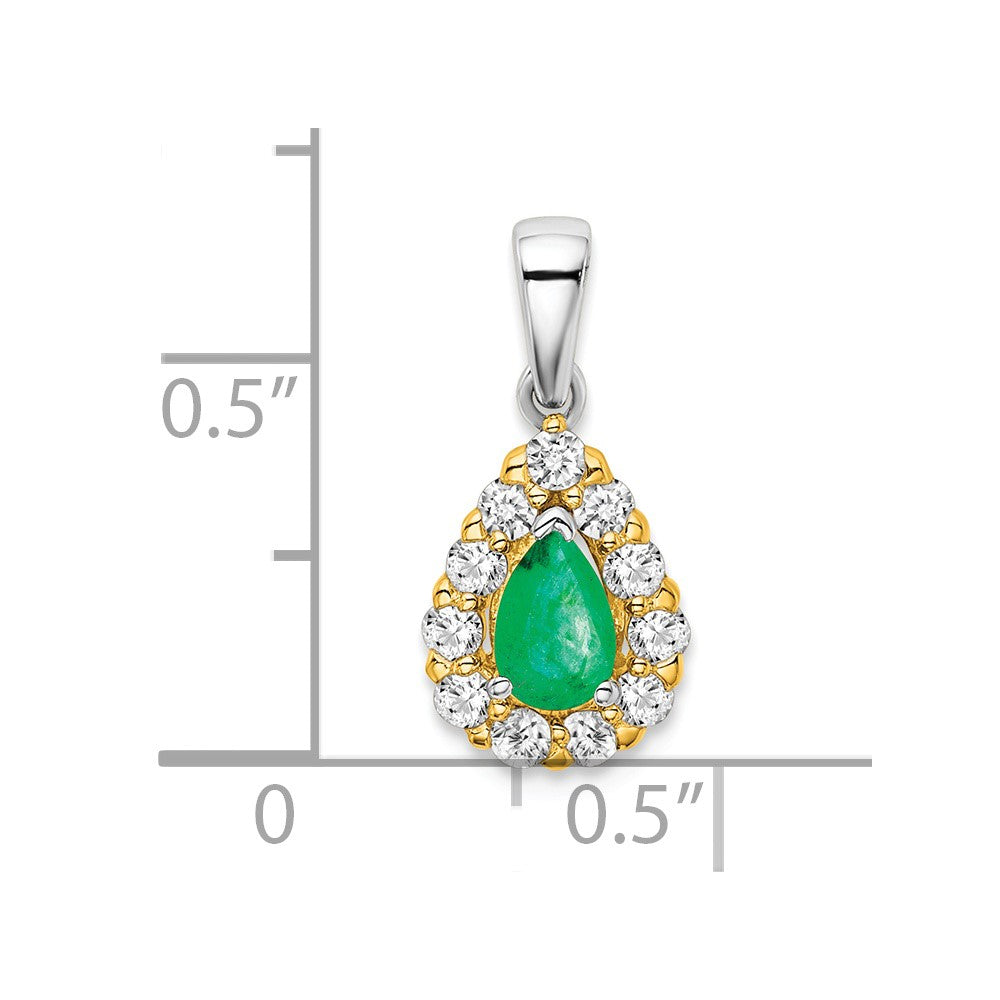 14k Two-tone Pear Emerald and Diamond Halo Pendant (1.25 grams)