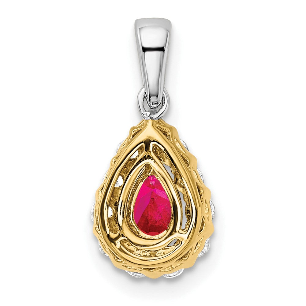 14k Two-tone Pear Ruby and Diamond Halo Pendant (1.25 grams)