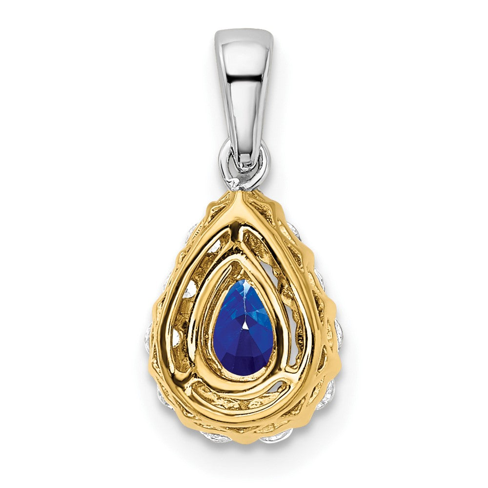 14k Two-tone Pear Sapphire and Diamond Halo Pendant (1.25 grams)