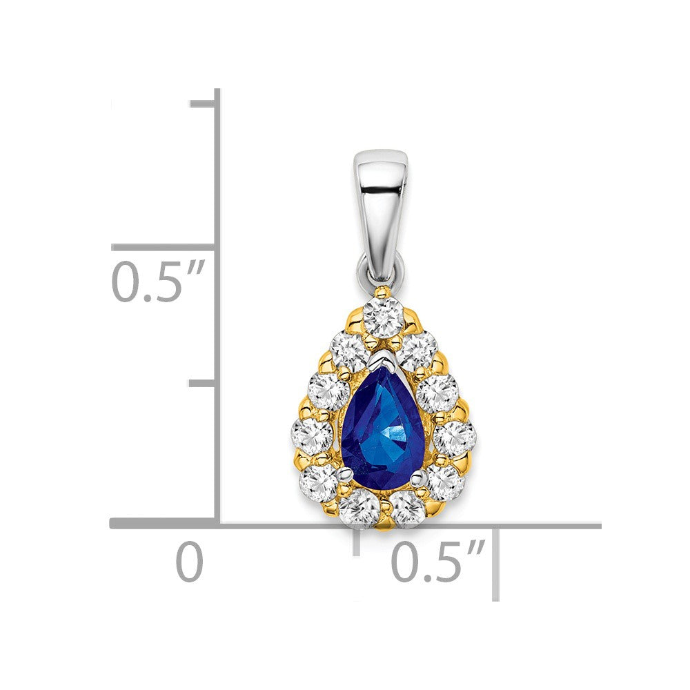 14k Two-tone Pear Sapphire and Diamond Halo Pendant (1.25 grams)