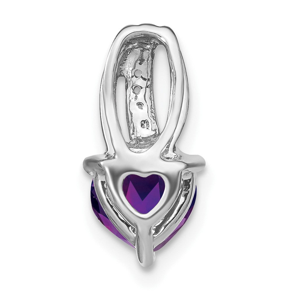 14k White Gold Heart Amethyst and Diamond Pendant (1.1 grams)